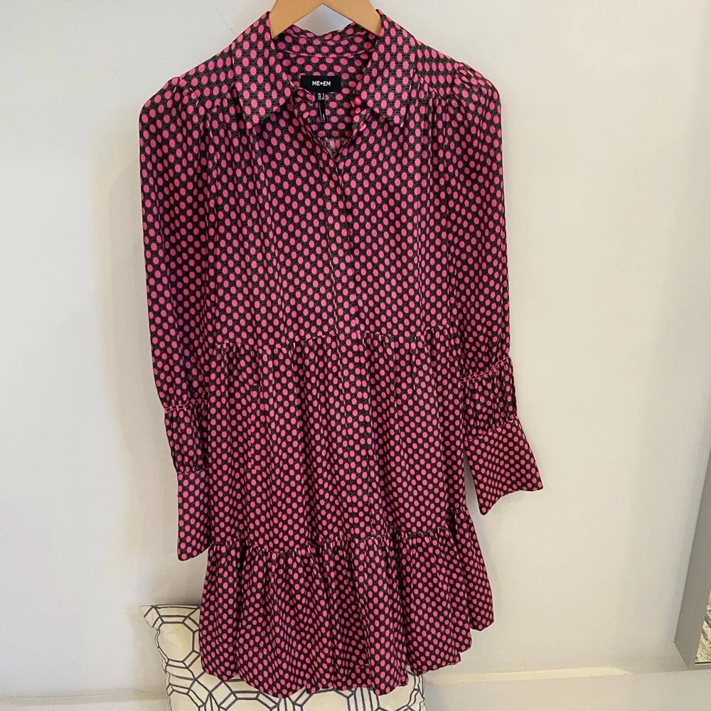 ME+EM, black and pink dots, long sleeve, ruffle, dress, 2 - Picture 5 of 6